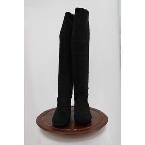Over‎ The Knee Boots Womens Size 7.5 Black Faux Suede Wedge Heel EU 38 Pull On